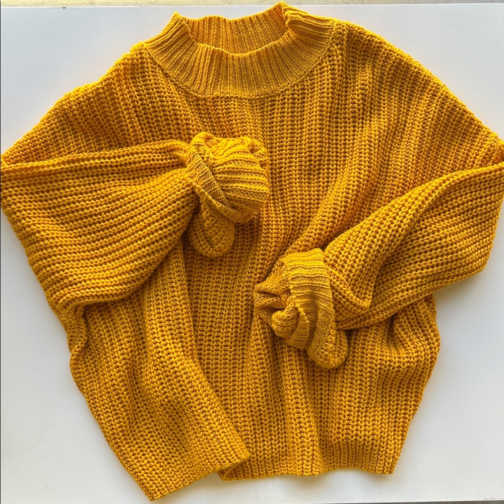 Forever 21 Mustard Mock Neck Knit Sweater